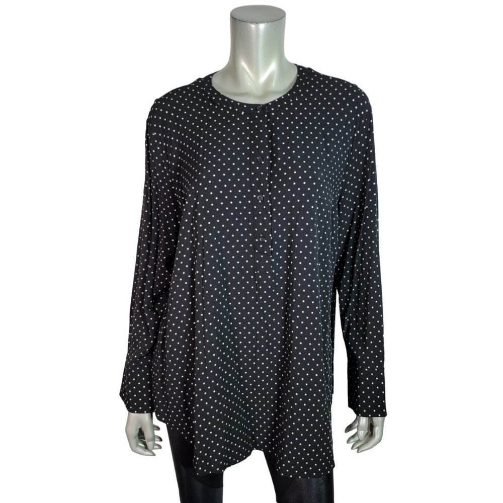 Old Navy Top Plus Size XXL Polka Dot Half Button Down Lightweight Casual Black
